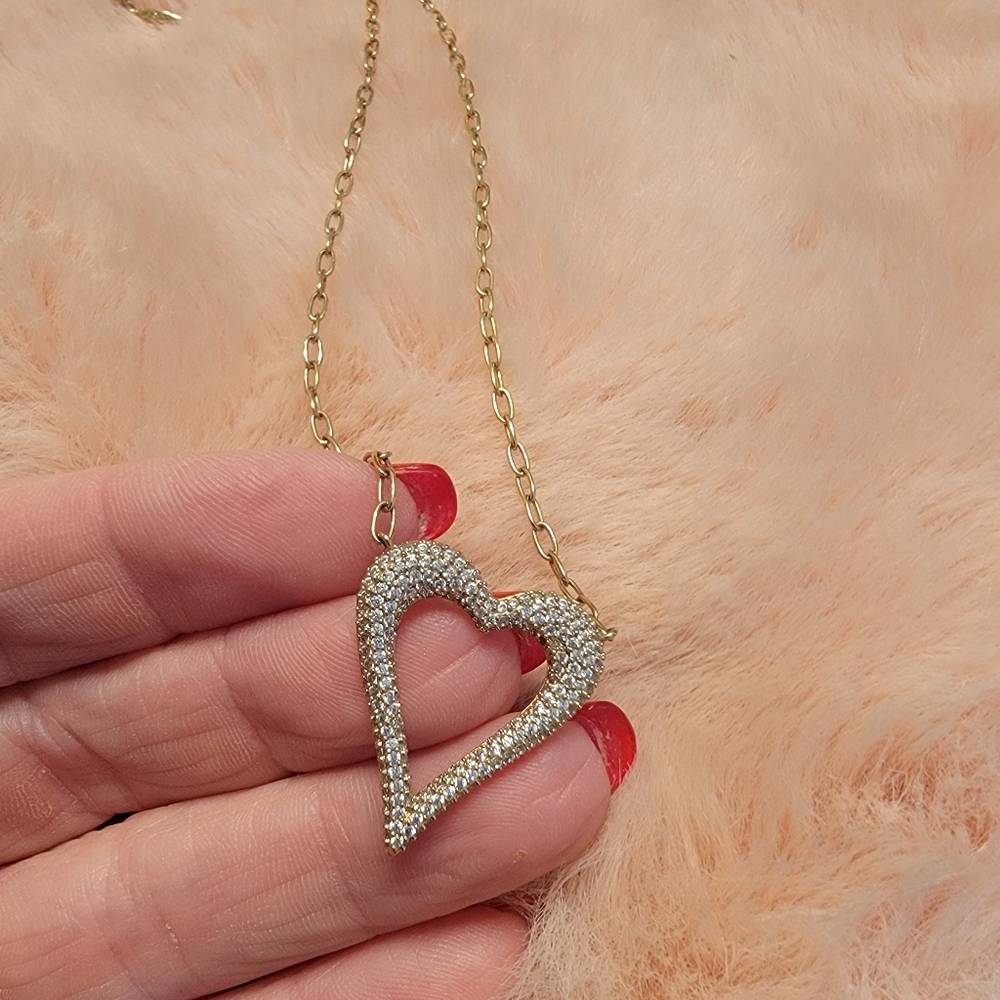 NADRI Pave Open Heart On Gold Chain Necklace